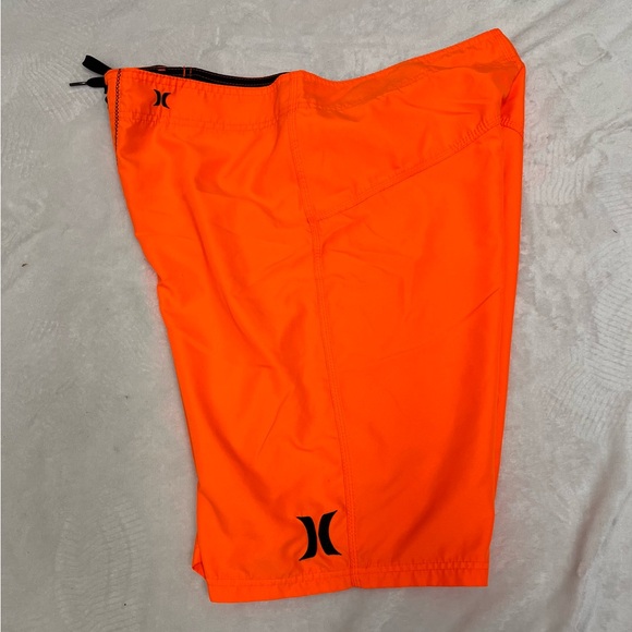 Hurley Mens Board Shorts Size 31 Neon Orange Hook & Loop Pockets Swim - Picture 2 of 5